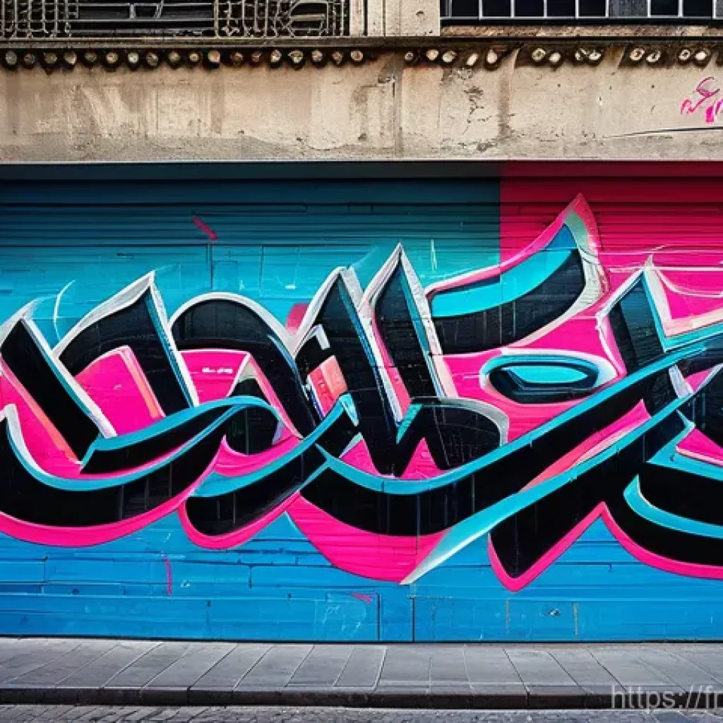 무슬림의 현대 문화 예술 - **A dynamic digital art piece showcasing contemporary Arabic calligraffiti on a massive, weathered c...