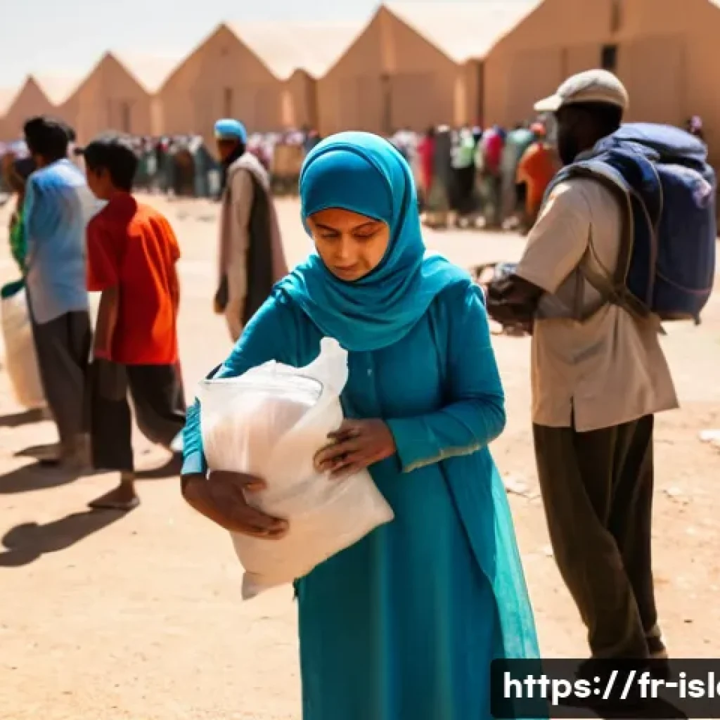 이슬람과 유엔의 협력 - **Prompt 1: Humanitarian Aid in a Collaborative Setting**
    "A wide-angle, cinematic photograph ca...