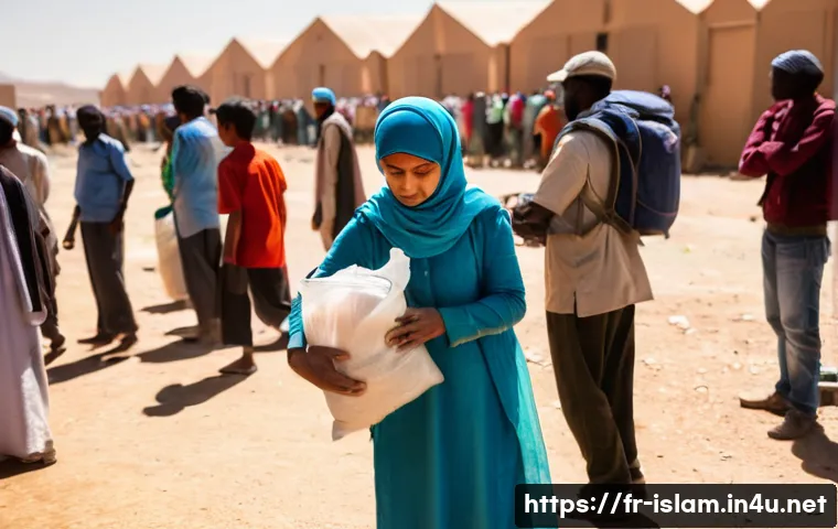 이슬람과 유엔의 협력 - **Prompt 1: Humanitarian Aid in a Collaborative Setting**
    "A wide-angle, cinematic photograph ca...
