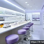 할랄 화장품 트렌드 - A modern French cosmetic laboratory specializing in halal beauty products, showcasing elegant glass ...